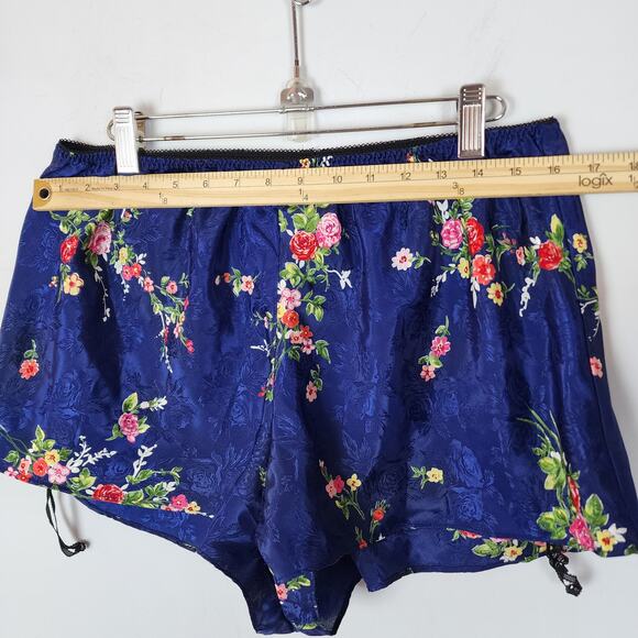 Vintage Inner Most Floral Satin Pajama Set Size XL Blue Lace Trim Chemise Shorts - Picture 13 of 16